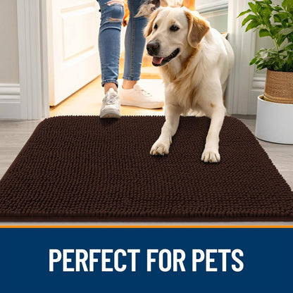 OLANLY Dog Door Mat - Absorbent Non-Slip Mud Mat for Indoor Use | 59x32 Inches, Quick-Dry Chenille, Brown