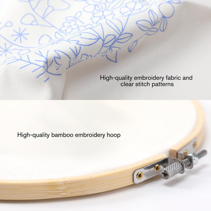 VIVIDOX 4 Sets Embroidery Kit for Beginners with Stitch Video, Flower Cross Stitch Kits for Adults, Starter, Hand Craft Lover Practice with Floral Stamped Pattern, 2 Hoops, 16 Needles, Scissors, Tools