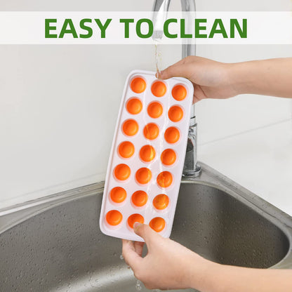 Select4U Ice Cube Trays with Lids BPA Free, 4Pack Easy Release Silicone Ice Cube Trays for Freezer 84 Sphere Ice Tray with Stackable No Spill Covers, Dishwasher Safe,Orange&Yellow