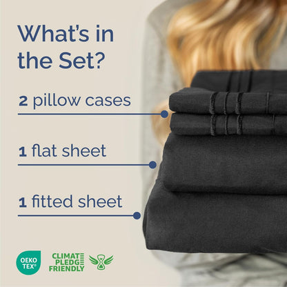 Skiennix Queen Size 4-Piece Sheet Set - Ultra-Soft Cooling Bedding - Deep Pockets, Wrinkle-Free - Black