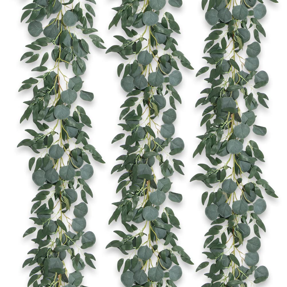 Apeair 3Pcs Fake Eucalyptus Vines, 6.5FT Silk Ivy Garland, Odorless Lush Green Leaves Artificial Hanging Plants, Boho Forest Greenery Decor for Home, Classroom, Wall,Party, Wedding Decoration