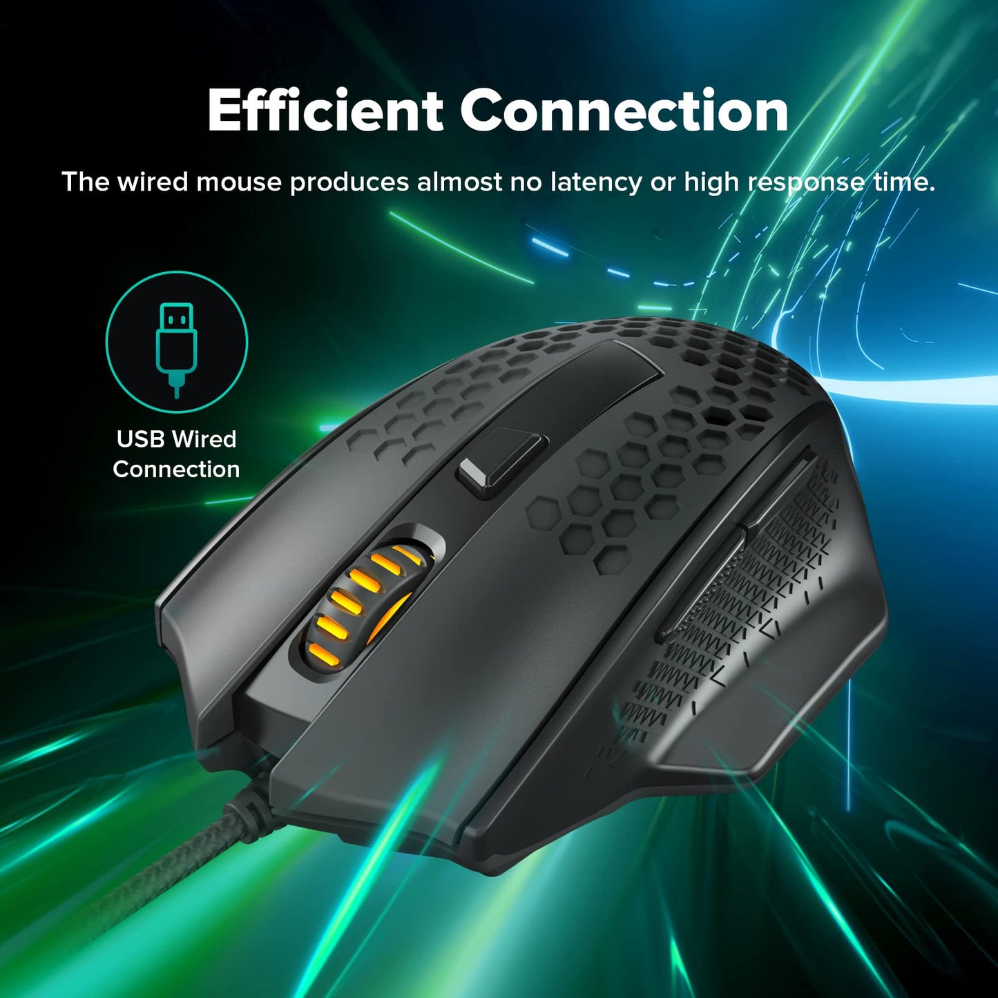 Redragon M725 Honeycomb Shell Gaming Mouse Wireless, Ultra Lightweight 49g, 8000 DPI Tri-Mode BT5.1/2.4GHz/Type-C Wired Gamer Mouse with 2 Side Buttons, Macro Programmable for PC/Mac/Laptop, Black