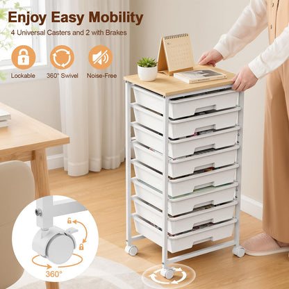 LEHOM Rolling Storage Cart with 8 Drawers, Utility Cart on Wheels with Metal Frame and Wooden Tabletop for Living Room Bedroom Dorm, Office Storage & Art Supply Craft Organizer for Classroom