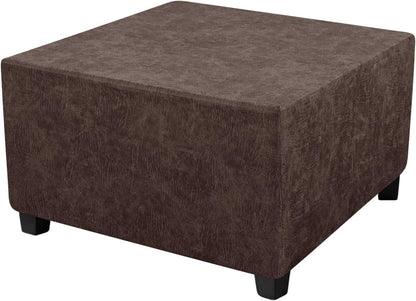 40x40x15inch 1 Leather Looking Ottoman Cover Brown Stretch Footstool Slipcover Piece Washable Removable