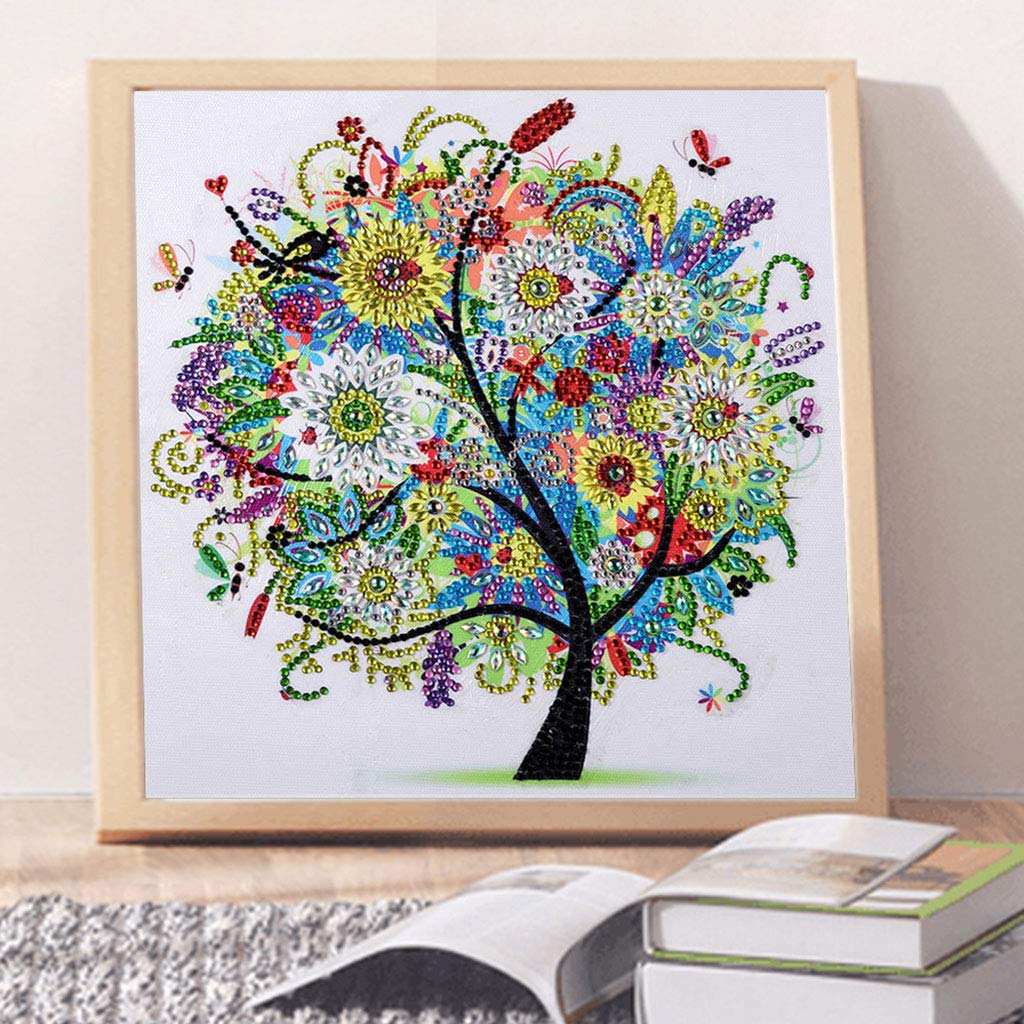 CaptainCrafts DIY 5D Diamond Painting by Number Kits Diamond Art Special Shape Rhinestones for Adults Beginner Colourful Four Season Tree Home Wall Decor 11.9x11.9 Inch (Four)