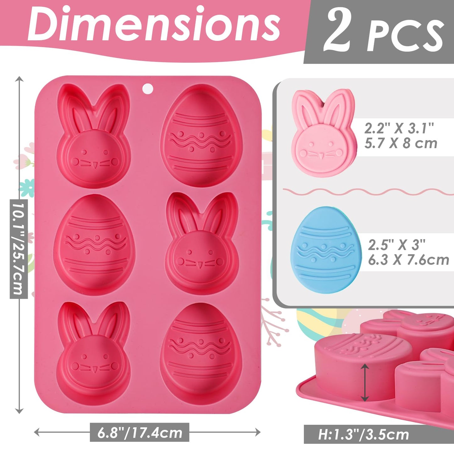 Kamehame Easter Egg Bunny Chocolate Molds, 2 Packs Easter Muffin Molds Bunny Egg Shaped Non-stick Silicone Easter Molds for DIY Chocolate Candy Muffin Handmade Soap