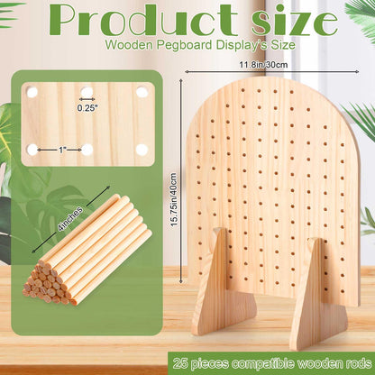 Colingmill 4 Sets Keychain Display Stand Wooden Pegboard Display Stand with 25 Pcs Dowel Rods Oval Bracelet Organizer Holder for Jewelry, Craft Shows, Necklace, Selling, 15.75" x 11.81" (Wood)
