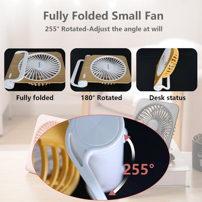 Small Quiet Desk Fan, 5in Rotatable, Foldable & Rechargeable, 3000mAh Battery Operated, Strong Airflow (Light Wood)
