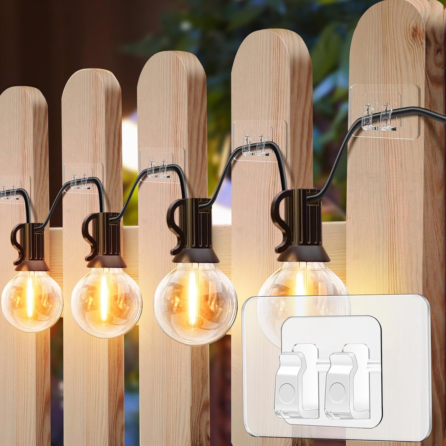 Lights-100Pcs Hooks for Outdoor String Heavy Duty Hooks with Adhesive StripsNo Holes, No Tools, No Drill Light Clips