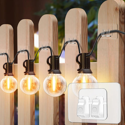 Lights-100Pcs Hooks for Outdoor String Heavy Duty Hooks with Adhesive StripsNo Holes, No Tools, No Drill Light Clips
