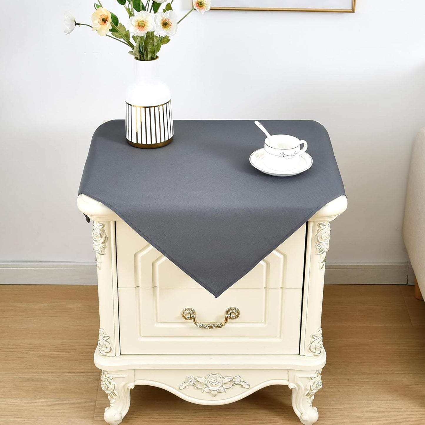 24x24 Inch Small Square Tablecloth Washable Polyester Side Table Cloth Solid Grey Heavy Duty End Table Cover for Dining