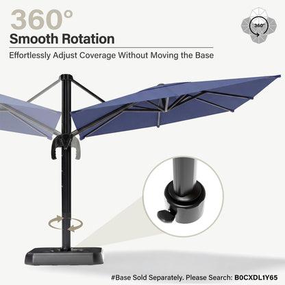 EO Living 11 Feet Patio Umbrella Outdoor Cantilever Square Umbrella Heavy Duty Aluminum Offset Umbrella with 360-degree Rotation for Garden Deck Pool Patio（Squre Blue）