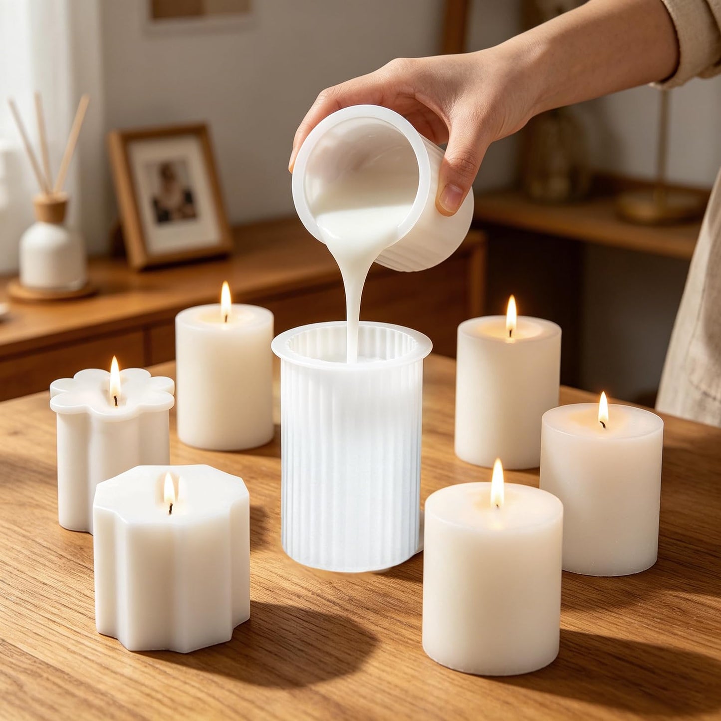 DJBVHSF 9 Pack Reusable Silicone Candle Molds Set, Easy Release Cylinder, Hexagon, Heart and Star Resin Soap Molds for DIY Candle Making, Crafts and Home Decor