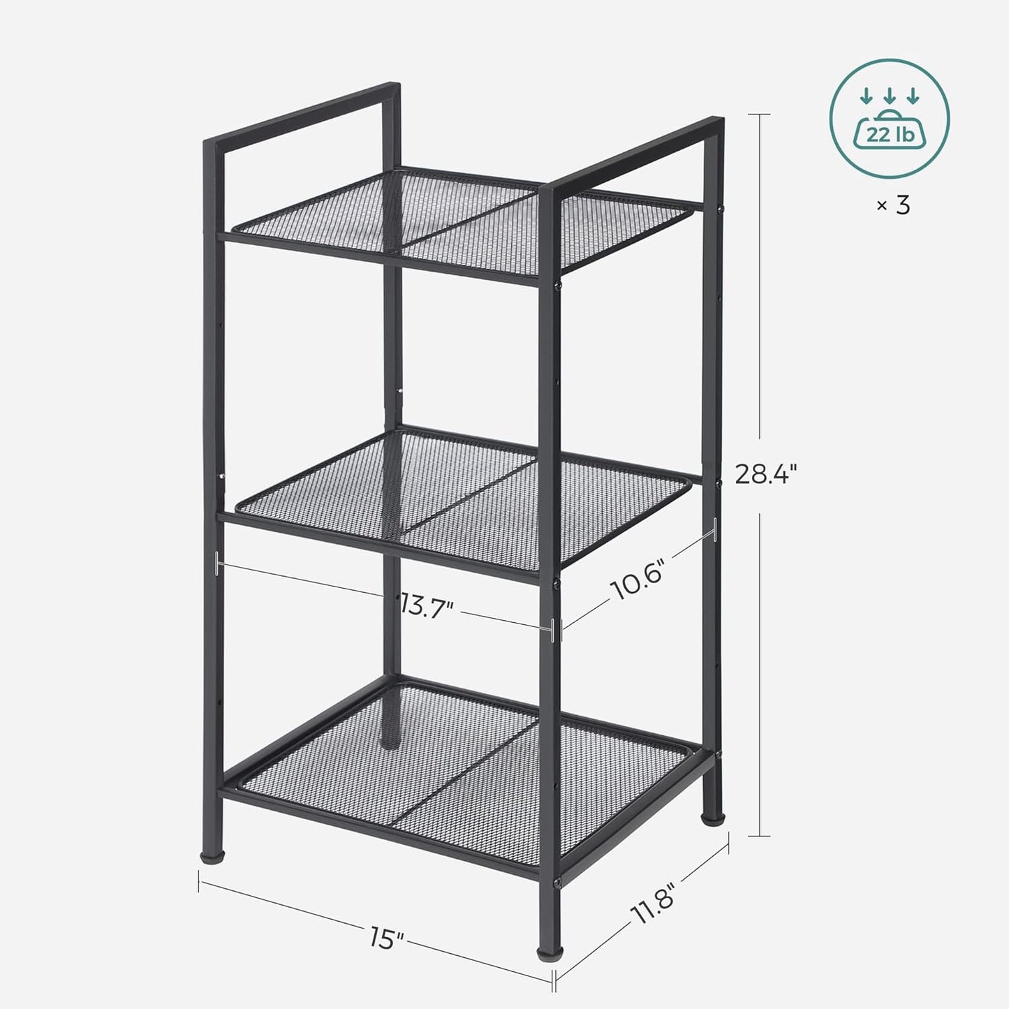 3-Tier UBSC33BK SONGMICS Storage Rack, Bathroom Shelf, Extendable Plant Stand with Adjustable Shelf, for Bathroom