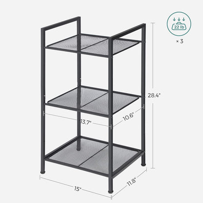 3-Tier UBSC33BK SONGMICS Storage Rack, Bathroom Shelf, Extendable Plant Stand with Adjustable Shelf, for Bathroom