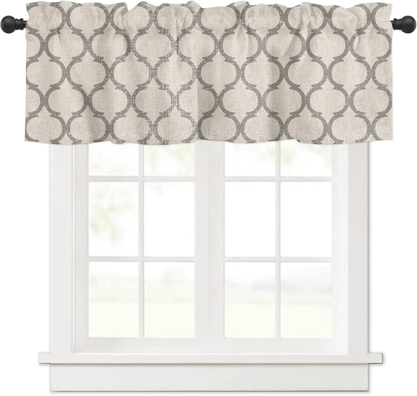 Hostline 42"x12" Valances Curtains for Living Room Farmhouse Burlap Texture Vintage Moroccan Semi Sheer Valance