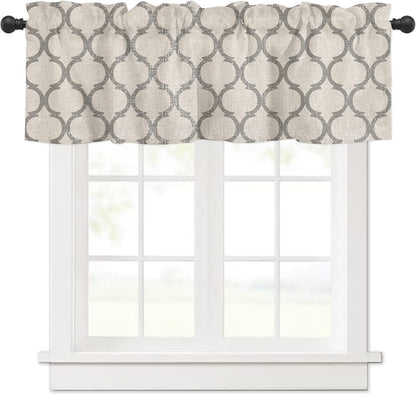 Hostline 42"x12" Valances Curtains for Living Room Farmhouse Burlap Texture Vintage Moroccan Semi Sheer Valance