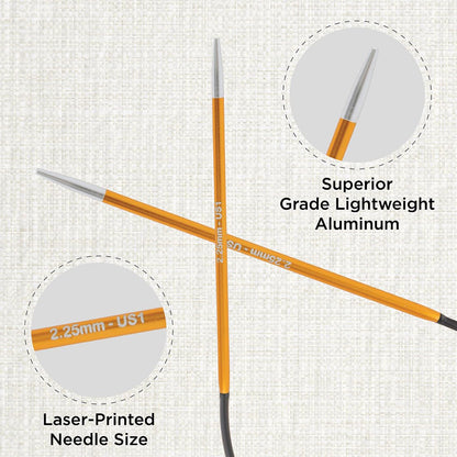KnitPro Zing Fixed Circular Needles 9" (22.5cm) | US Size 1 (2.25mm)