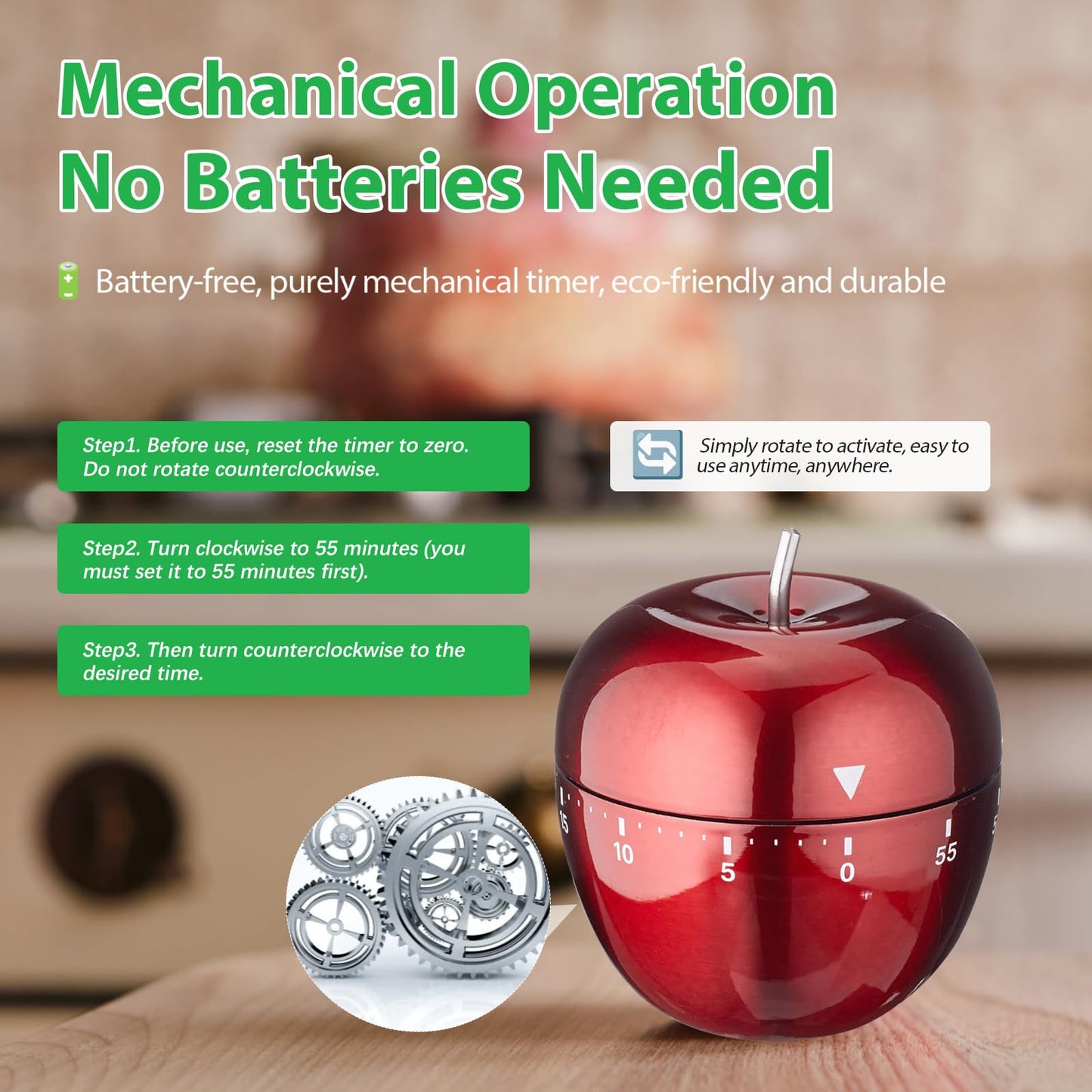 Kitchen Timer Stainless Steel Mechanical Rotating Alarm 60 Minutes Count Down Timer for Cooking Learning