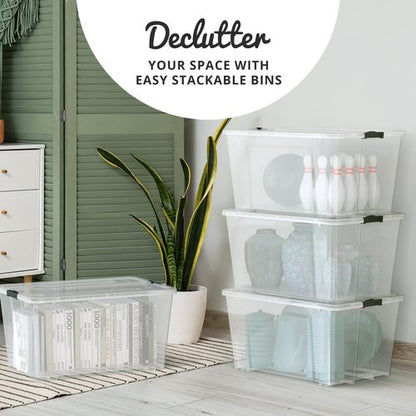 Lifetime Appliance Parts 75 Qt. Clear Plastic Storage Bin Tote - Ultra Durable Lid & Secure Latching Buckles