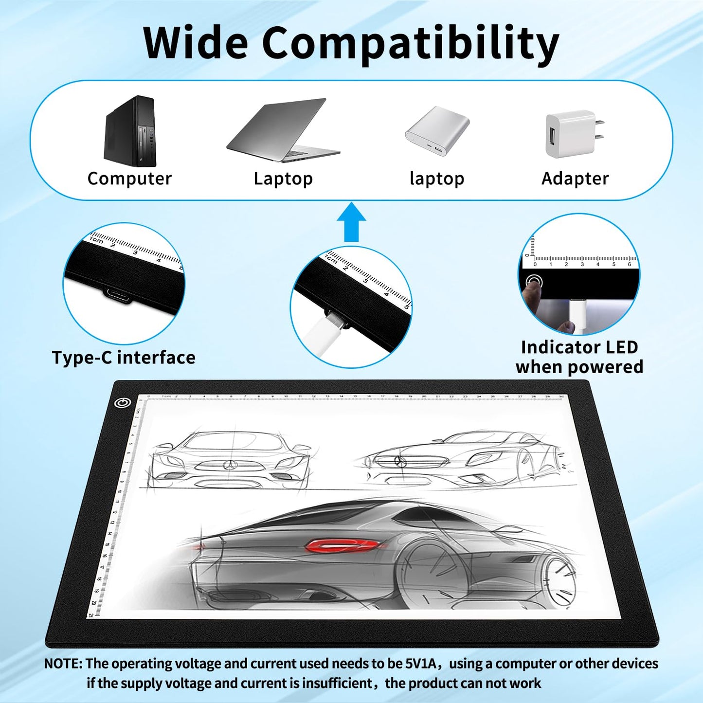 A4 LED Light Pad for Tracing, Adjustable Brightness Drawing Light Board forDiamond Painting, Vinyl Weeding, Sketching & Tattoo Transfer, USB PoweredEye-Care Light Box for Kids & Artists