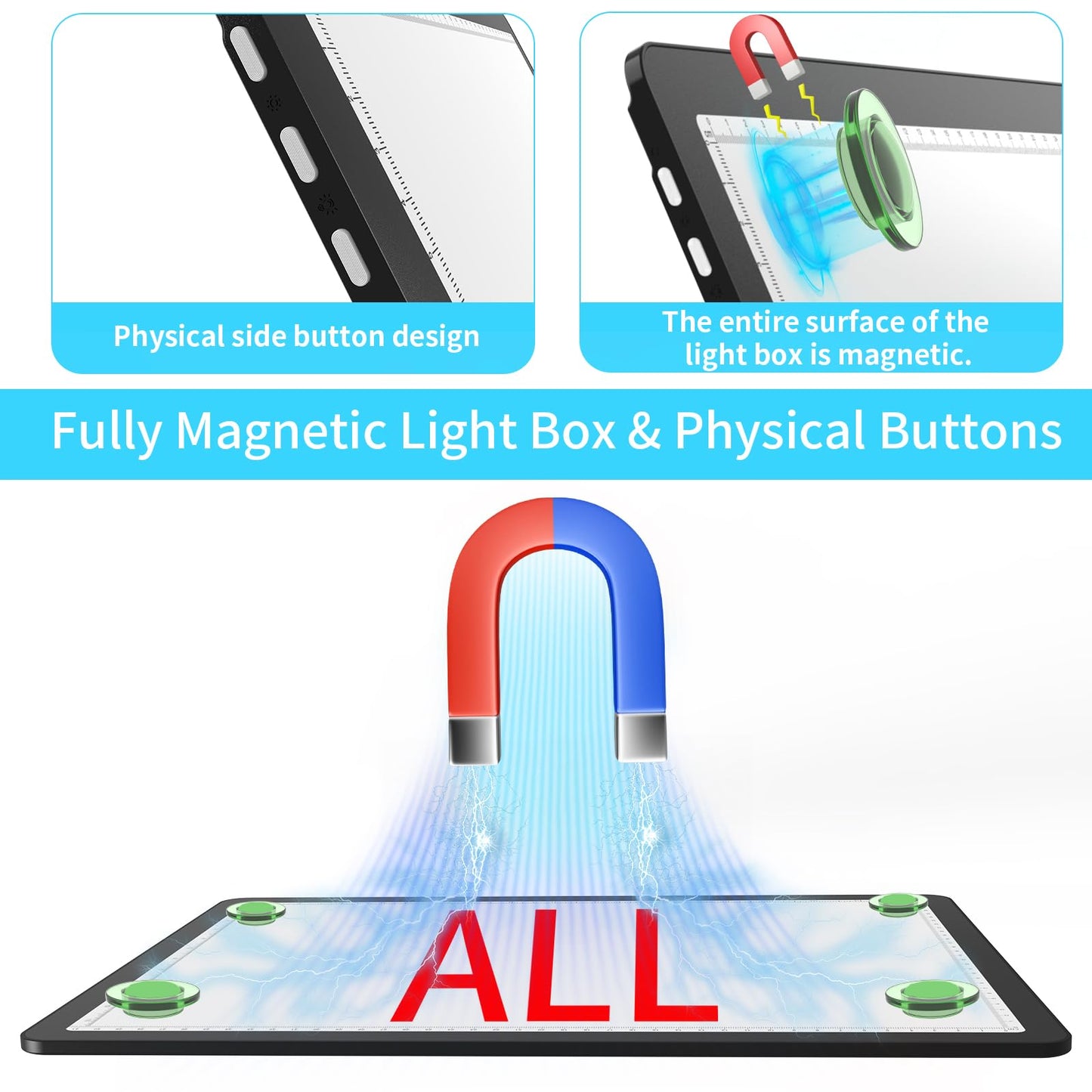 Phylosal Rechargeable A3 LED Light Pad with Built-in Stand, Magnetic Tracing Light Box for Drawing, Diamond Art Light Board with Side Button, Super Bright Light Table for Diamond Painting, Sketching