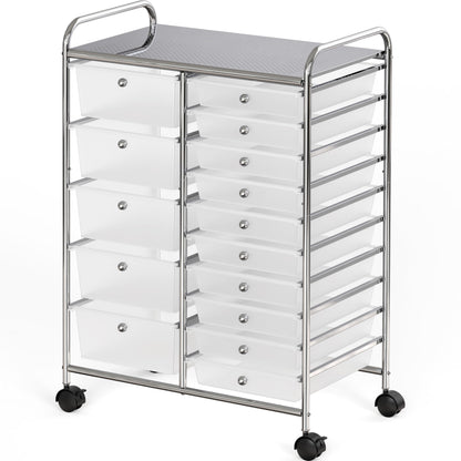 Simple Houseware Utility Cart with 15 Drawers Rolling Storage Art Craft Organizer, Chrome