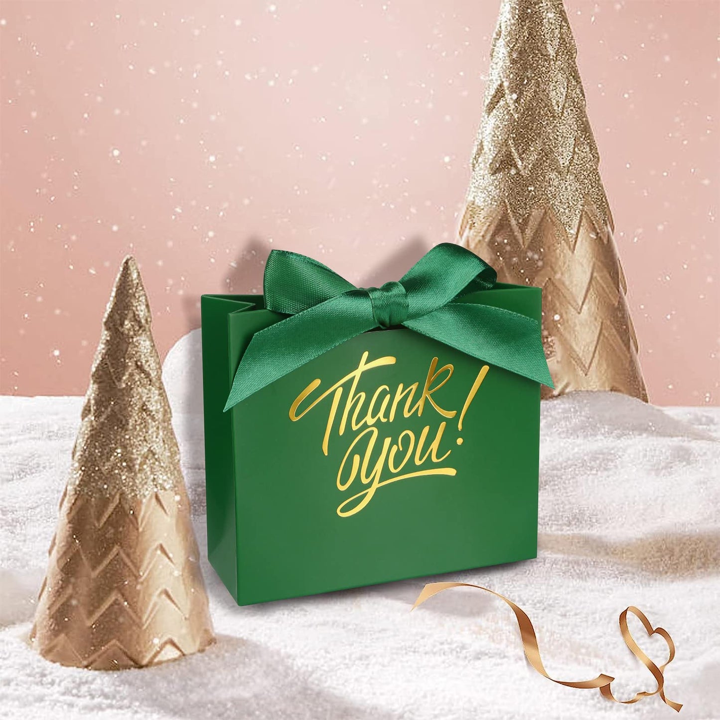 KPOSIYA 100 Pack Small Thank You Gift Bags, Green Party Favor Bag with Ribbon