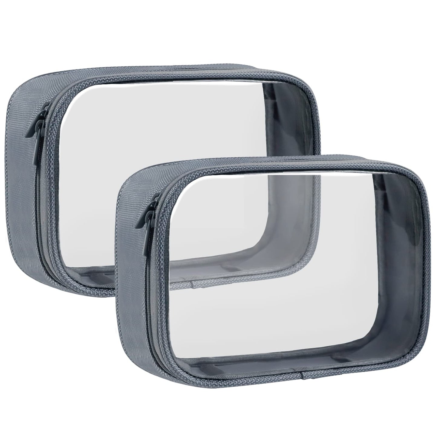 Moyad TSA Approved Clear Toiletry Bag, 2 Pack Quart Size 3-1-1 Liquids Pouch for Travel, Transparent Makeup & Cosmetic Organizer for Women Men, Grey
