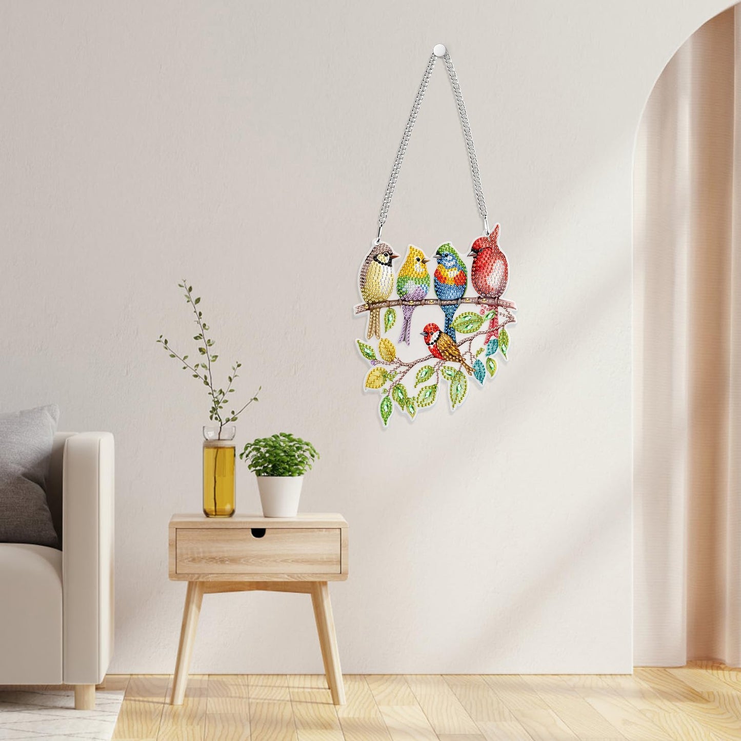 GHHKUD Hanging Diamond Art Cute Birds Pendants Kits, DIY Hanging Decoration Double Sided Branch Bird Diamond Painting Ornaments for Adults Kids Gifts for Home Decor