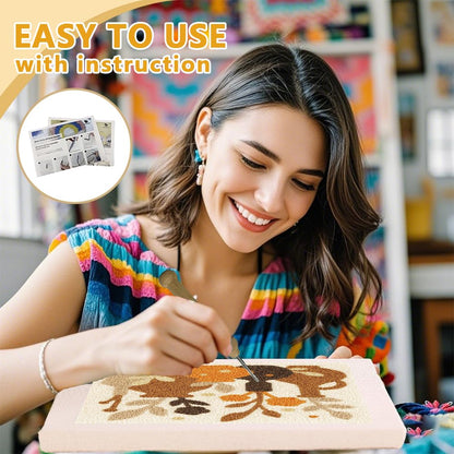 DOODLREAM Bohemian Vase DIY Punch Needle Embroidery Kit for Adult Beginner, 9.4" Vase and Floral Punch Stitching Craft Set for Starter with Frame, Fabric Pattern, Threader, Yarn, Punch Needle