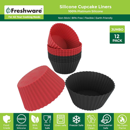 Freshware Cupcake Liners, Pack of 12 Silicone Muffin Cups, 3.8 Inch Reusable Non-Stick Baking Cups for Parties