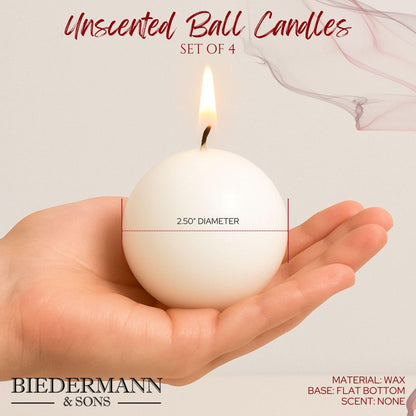 Biedermann & Sons 8-Hour Long Burning Unscented Round Ball Candles, Royal Blue, 2.5 Inch - Set of 4