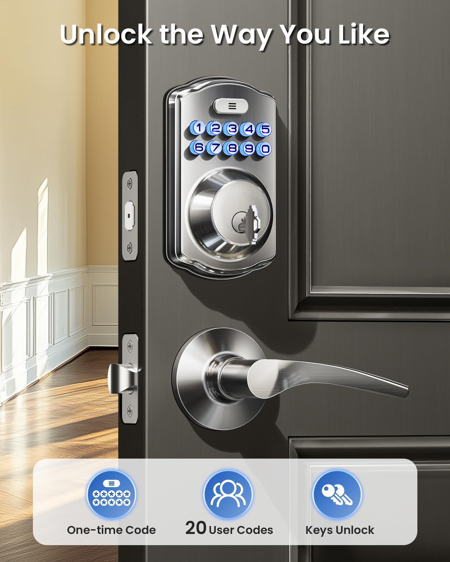 Veise Keyless Entry Door Lock with 2 Lever Handles - Electronic Keypad Deadbolt, Easy Installation Digital Smart Front Door Lock Set, Oil Rubbed Bronze