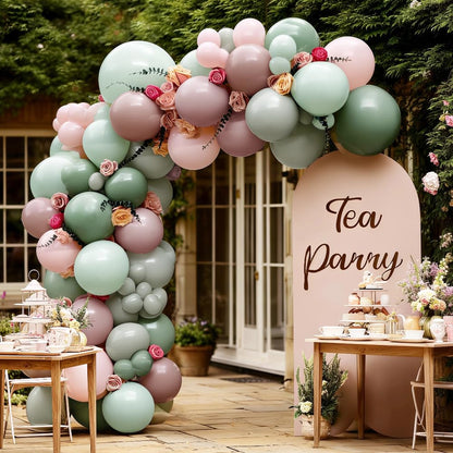 Pink Green Balloon Arch with Artificial Flowers Double Stuffed Dusty Light Pink Sage Green Balloon Garland Kit Eucalyptus Leaves for Baby in Bloom Birthday Bridal Shower Wildflower Party Decorations