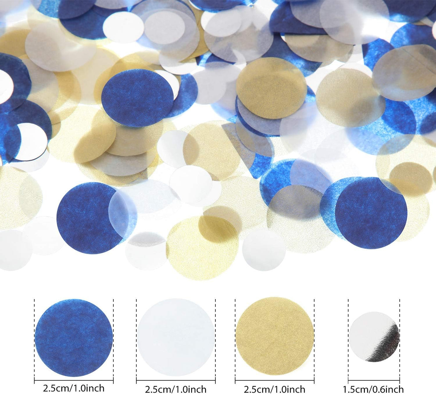 TecUnite Round Tissue Paper Table Confetti Dots for Wedding Birthday Party Decoration, 1.76 oz (Blue Gold Silver, 2.5