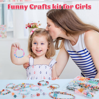 AIPRIDY 3200 Pieces Girls Toys Bracelet Making Kit, Unicorn/Mermaid Clay Beads Jewelry Activity Kit, DIY Crafts Birthday Christmas Gifts for Girls Ages 5 6 7 8 9 10 11 12 Years Old (Light Pink)