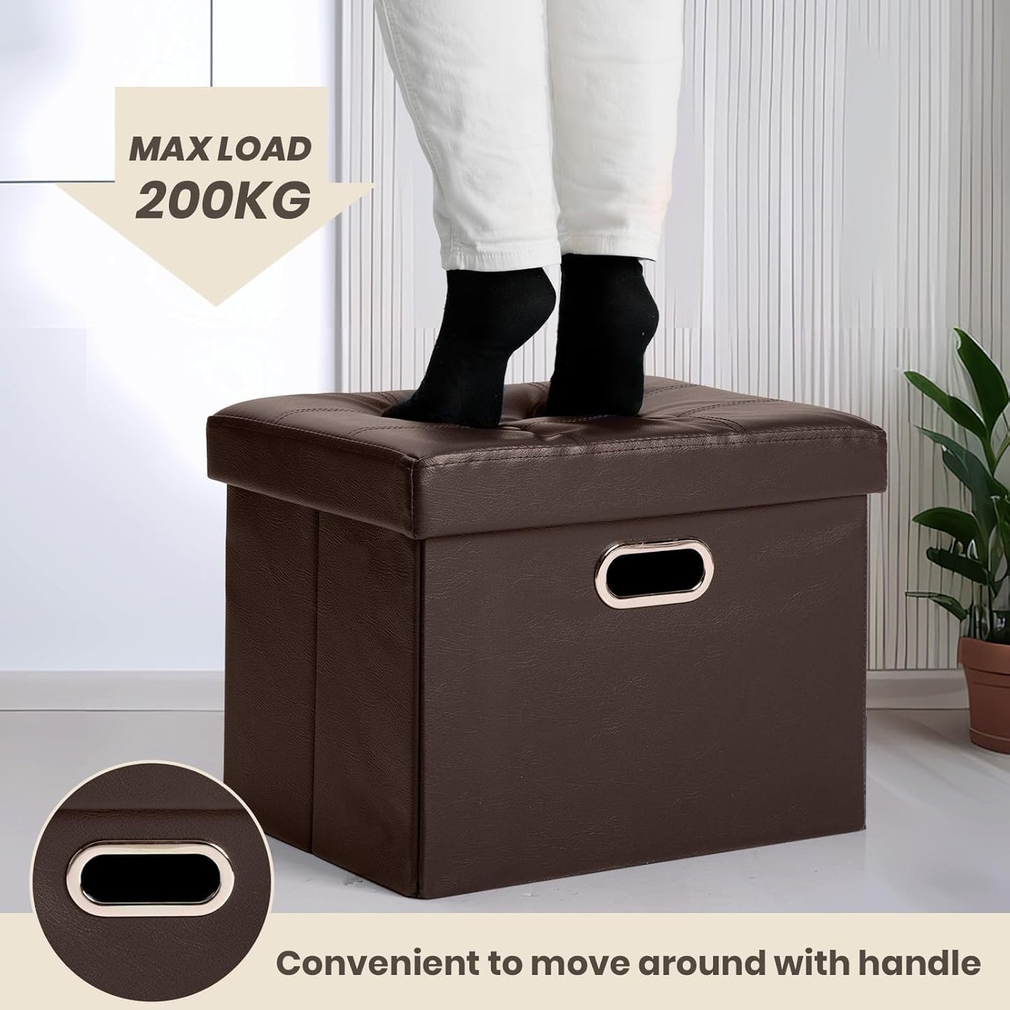 17x13x13in COSYLAND Ottoman with Storage Folding Leather Ottoman Footrest Foot Stool Brown Ottoman for Rooms Small