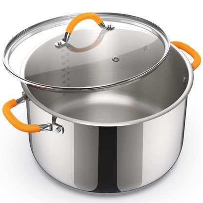 Ciwete Stainless Steel Stock Pot, 11 Quart Soup Pot with Lid, Heavy-Duty Thick Bottom Induction Cooking Pot for Pasta, Stew & Simmering, Fast Heating, Compatible with All Cooktops, Dishwasher Safe