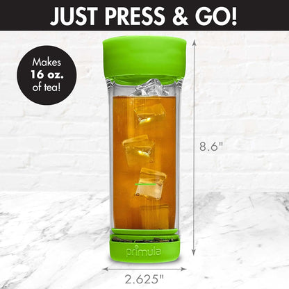 Primula Press and Go Iced Tea Maker, 16-Ounce Travel Tumbler, Green Infuser Bottle, Leak-proof Lid, Dishwasher Safe