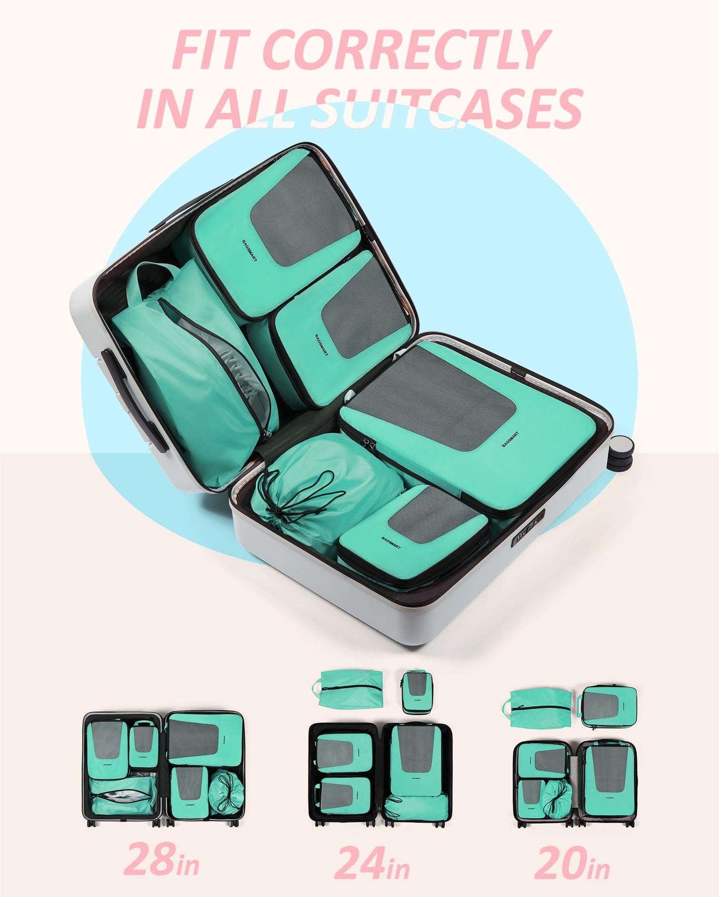BAGSMART Compression Packing Cubes for Travel, 6 Set Packing Cubes for Suitcases, Lightweight Luggage Organizer Set Cubes for Business Travel Essentials