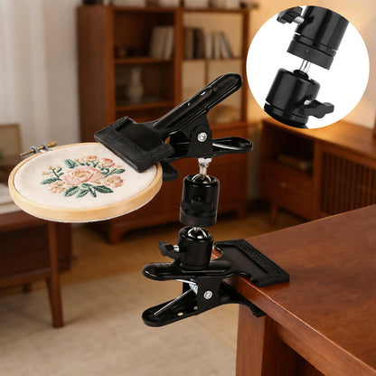 Metal Embroidery Hoop Stand, Portable Rotated Cross Stitch Holder Stand Needlepoint Support Adjustable Table Clip for Embroidery Craft Needlework DIY Projects