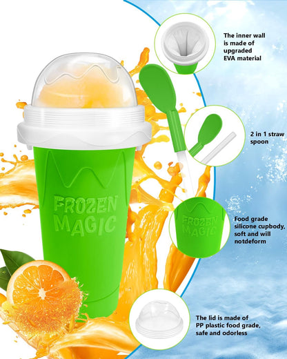 Skiennix Slushy Cup - DIY Magic Slushy Maker for Juices & Ice Cream | Portable Double Layer with Lid & Straw (Green)