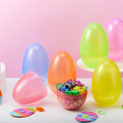 6 7" 6 JOYIN Pcs Jumbo Plastic Easter Eggs, Clear Colors Empty Eggs for Filling Treats Easter Party Favor Hunt Basket
