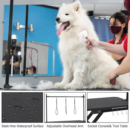 Towallmark Electric Dog Grooming Table, Height Adjustable Large Pet Anti Slip Desktop, Foldable Bathing Desk with Overhead Arm, Hooks & 3 Nooses, Maximum Capacity Up to 264.5Lbs, Balck