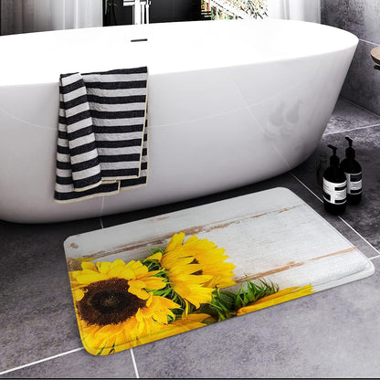 Britimes Bath Mat, Yellow Sunflower Washable Floor Rug 18x30 Inches for Bathroom Kitchen Bedroom Decor