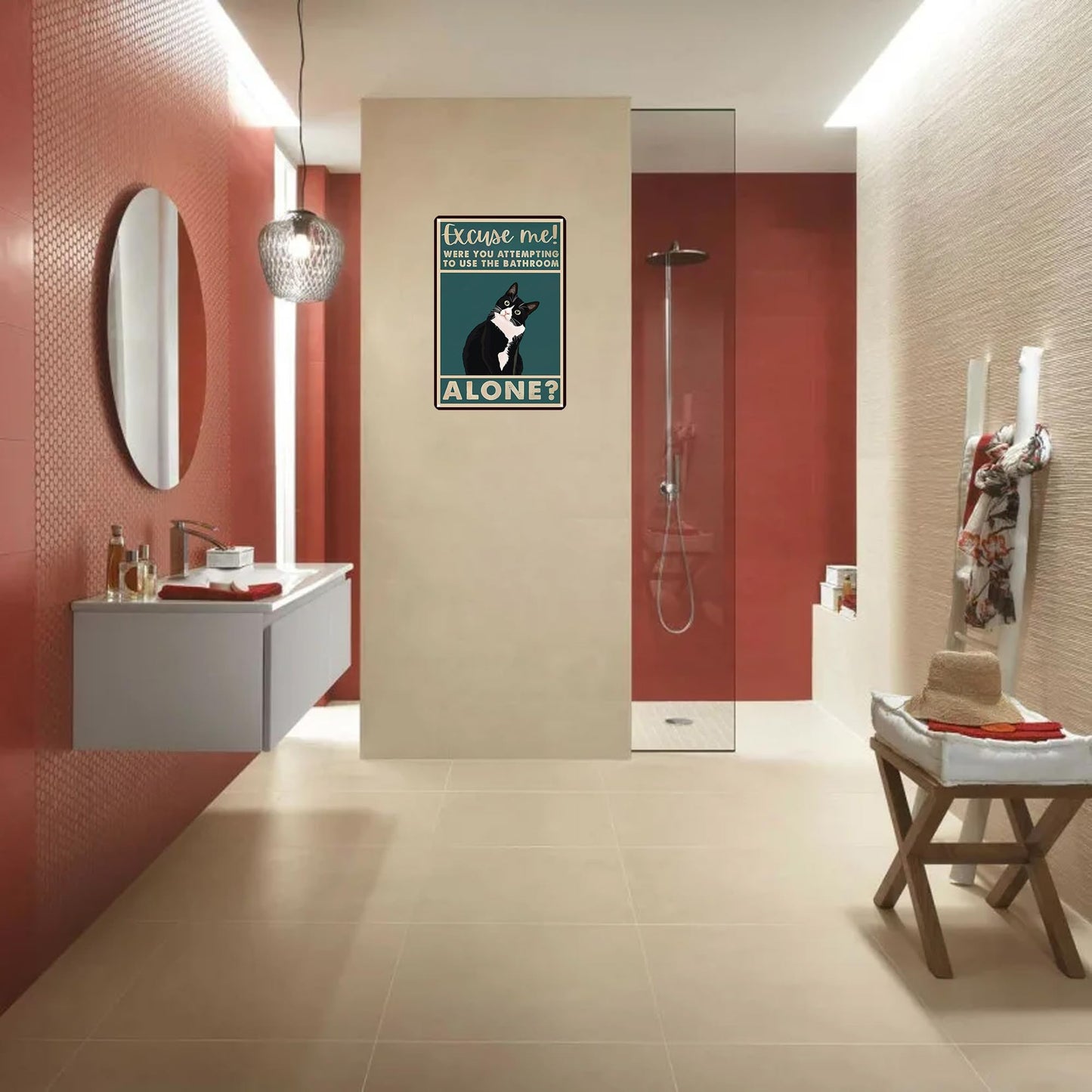 CrazySign Funny Cat Bathroom Sign Tuxedo Cat Were You Attempting To Use The Bathroom Alone Tin Sign for Bathroom Toilet Wall Decor 8x12 INCH (3053)