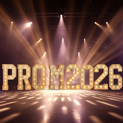Aurelema 8 Pcs 4 ft Prom Grad 2026 Marquee Light Letters Numbers Class of 2026 Large Sign LED Number Letter with String Lights for High School College Graduation Decorations Party(Prom 2026)