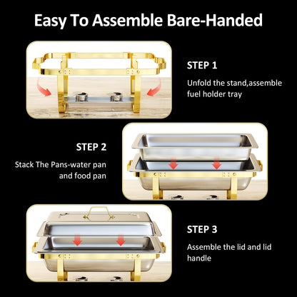 Chafing Dishes for Buffet 6 Pack, 9QT [Elegant Gold and Silver Colors] Stainless Steel Chafing Dish Buffet Set [Sturdy and High Grade] Chafers and Buffet Warmers Sets for Any Party with Complete Set