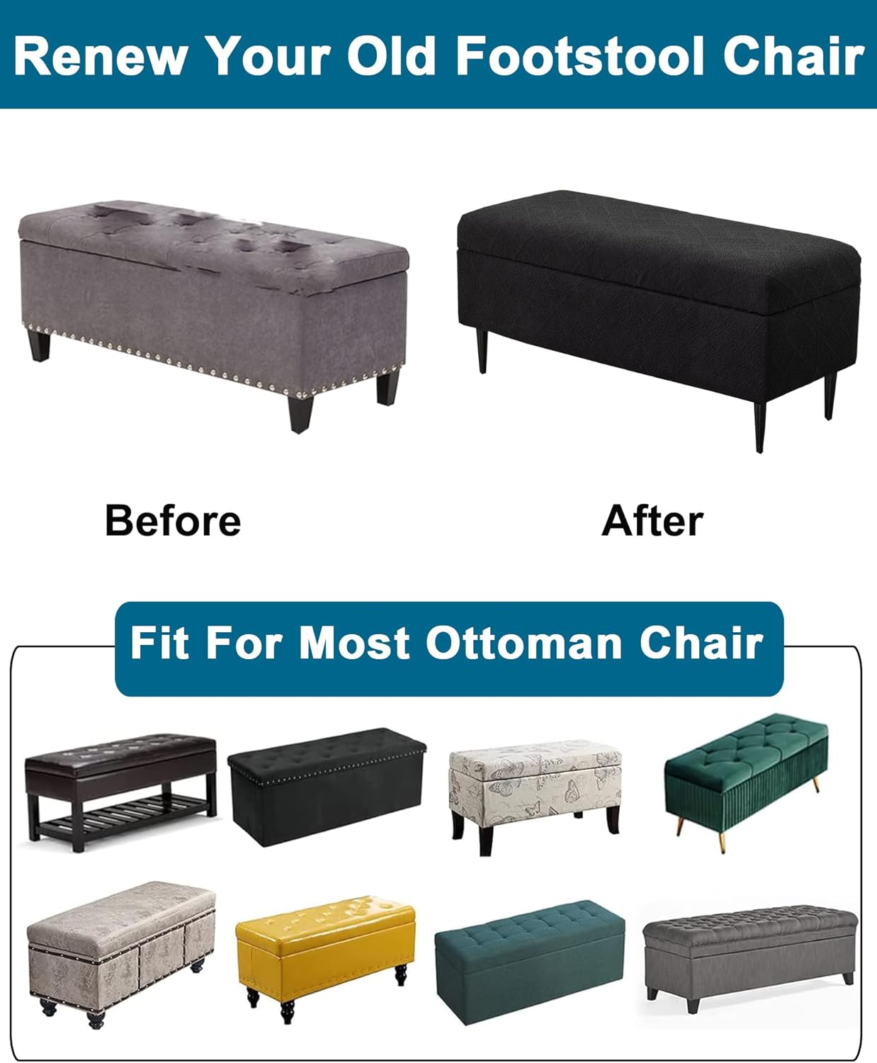 CRFATOP Jacquard Rectangle Ottoman Stool Cover Stretch Folding Storage Footstool Bench Slipcovers Upholstered Foot